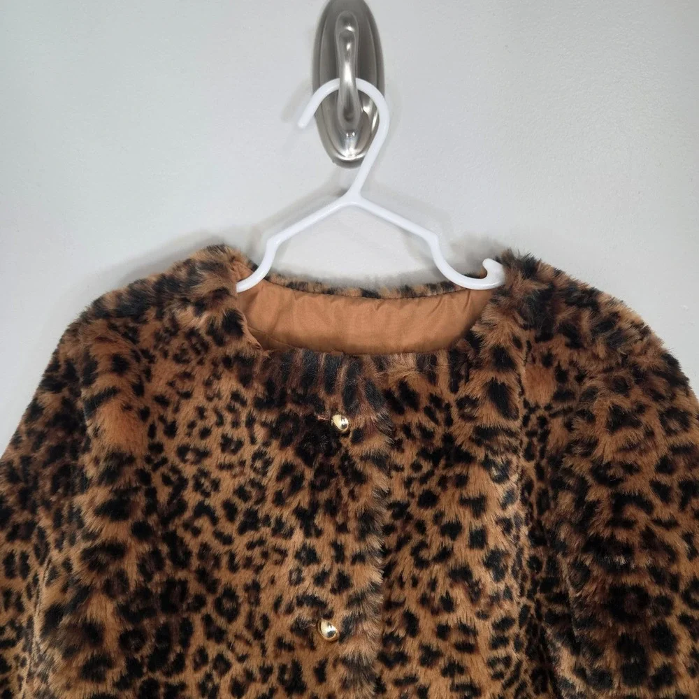 Janie and Jack Faux Fur Leopard Coat Girls 5 6 Animal Print Jacket Brown